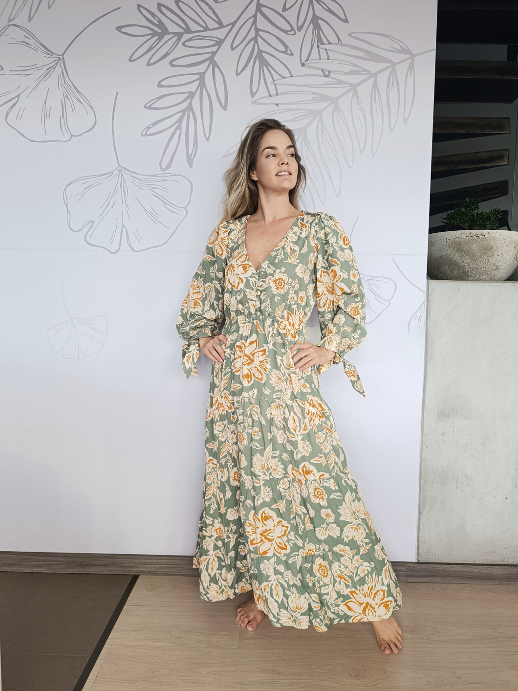 Vestido Boleda verde naranja